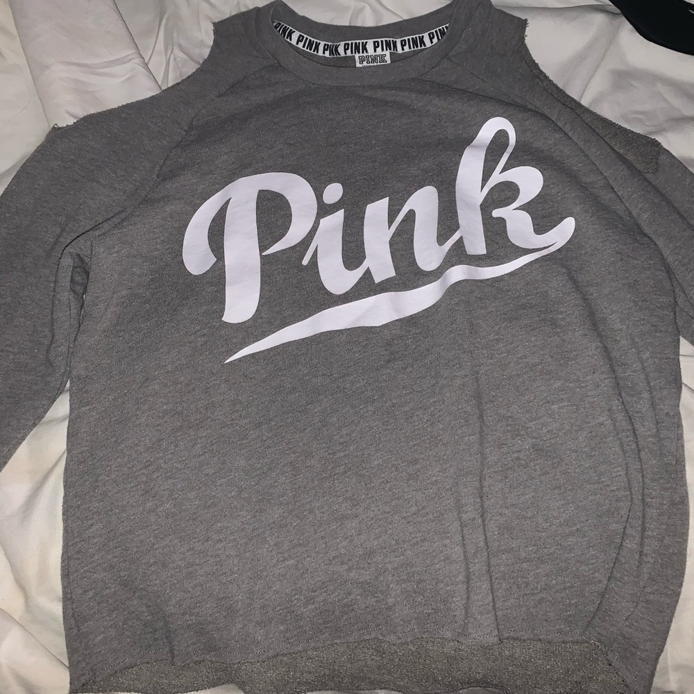 vs pink cold shoulder long sleeved t shirt